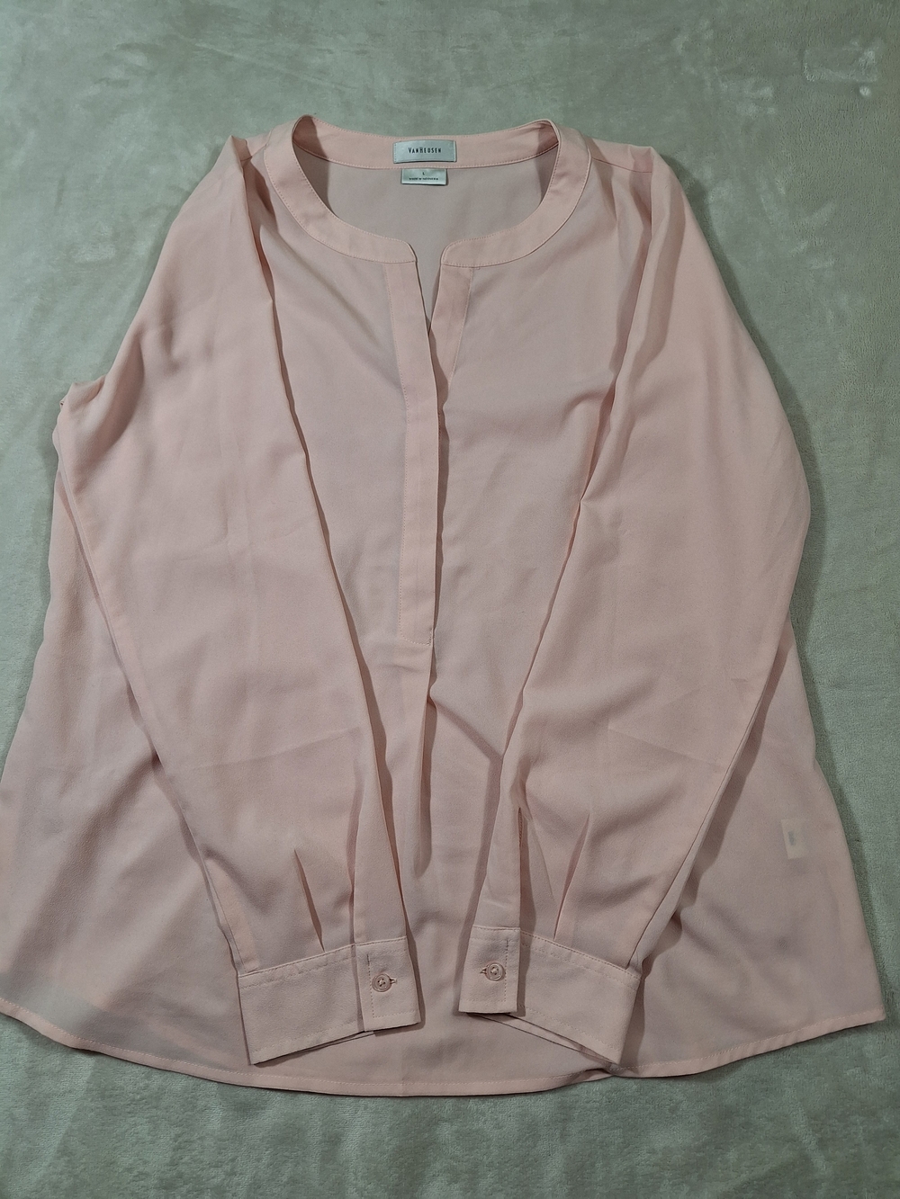 Van Heusen Blush Pink Women's Split Neck Blouse, Size L Button Up Casual